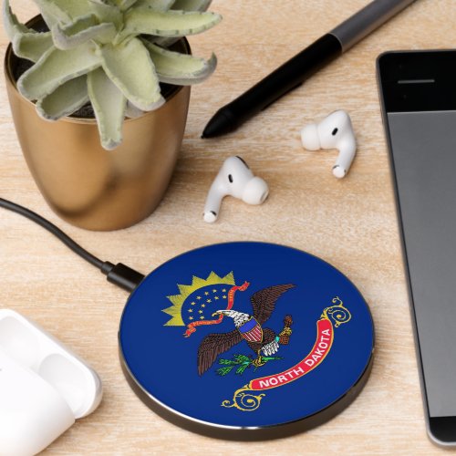 Wireless charger with flag of North Dakota US