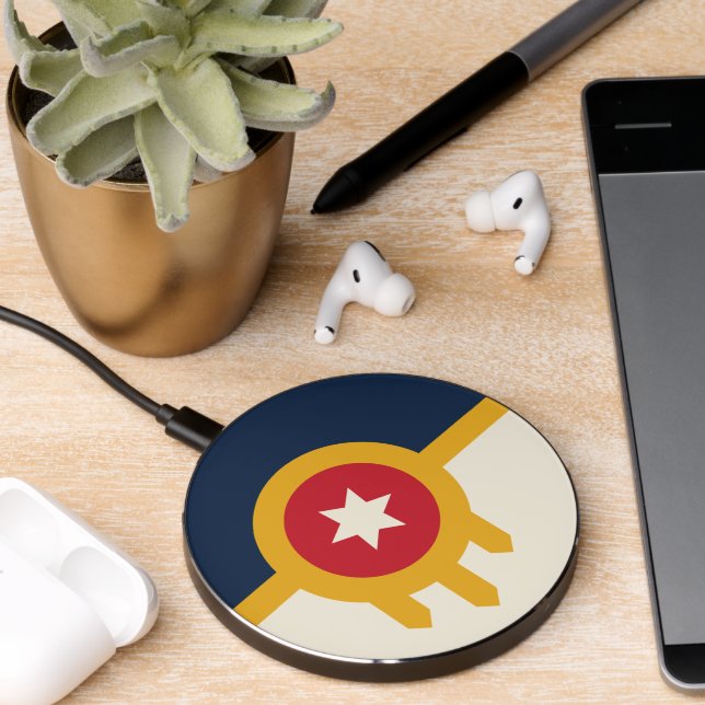 Wireless charger with flag of Tulsa, Oklahoma (Desk 2)