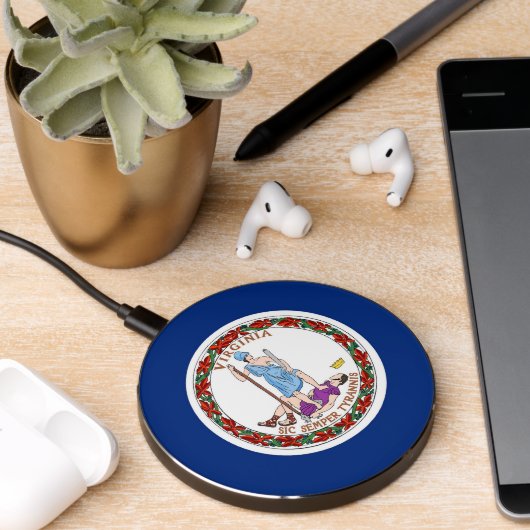 Wireless charger with flag of Virginia, U.S. (Desk 2)