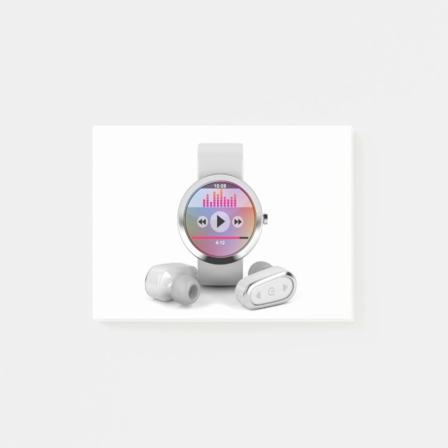 Wireless earphones and smart watch post-it notes (Front)