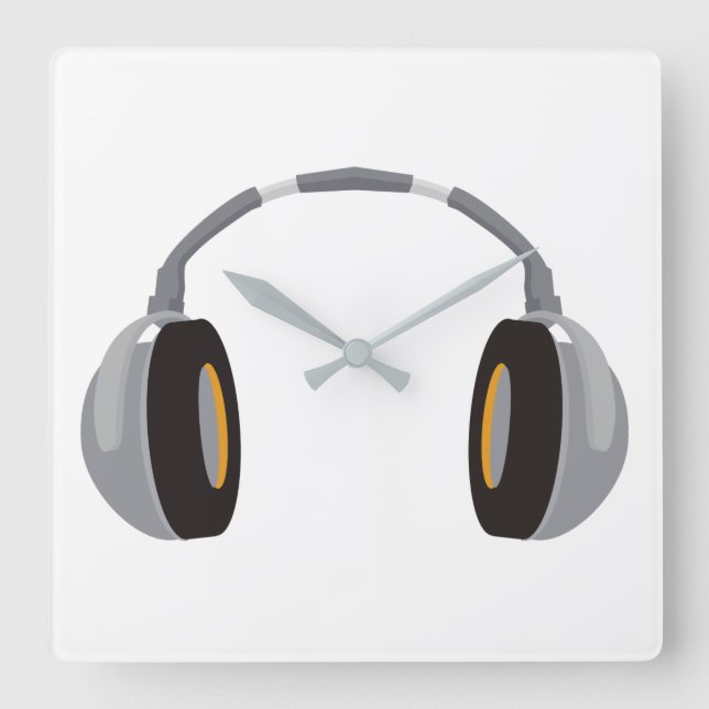 Wireless Headphones Square Wall Clock (Front)