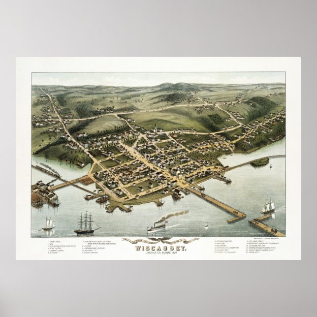 Wiscasset, Maine Bird's Eye View, 1878 Poster (Front)