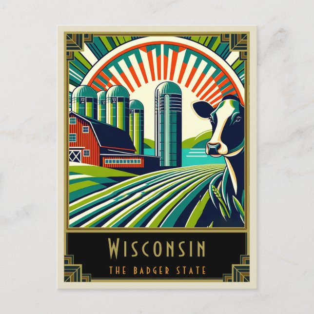 Wisconsin | Art Deco Postcard (Front)
