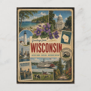 Wisconsin Authentic Vintage Style Postcard