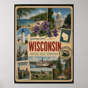 Wisconsin Authentic Vintage Style Poster