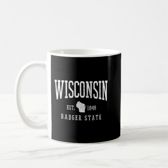 Wisconsin Badger State Est. 1848 State Map Souveni Coffee Mug (Left)