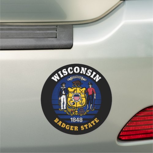 WISCONSIN BADGER STATE FLAG CAR MAGNET