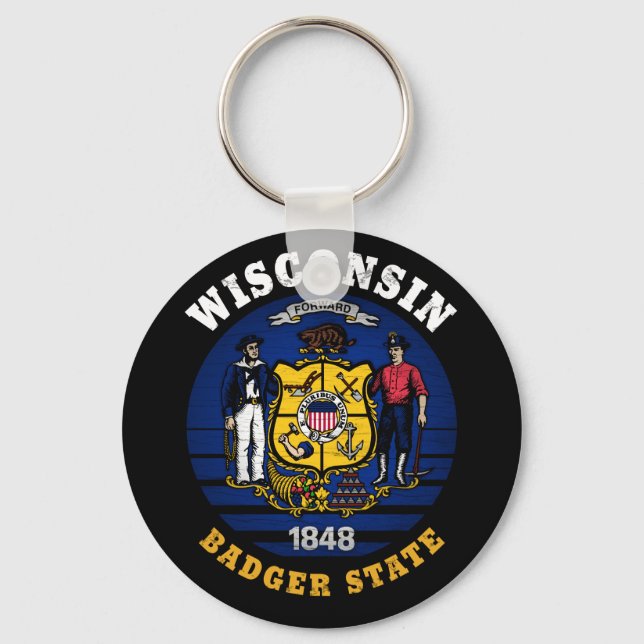 WISCONSIN BADGER STATE FLAG KEYCHAIN (Front)