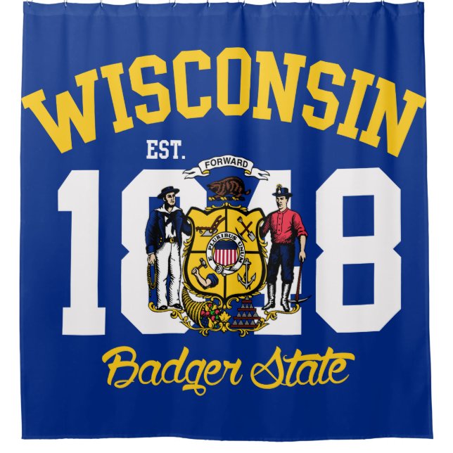 Wisconsin Badger State Flag Shower Curtain (Front)