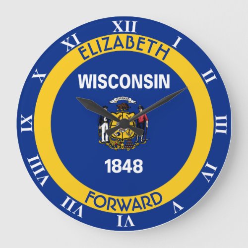 Wisconsin Badger State Personalized Flag Large Clock