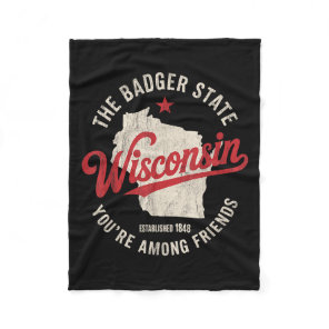 Wisconsin Badger State Retro Star Men Women Kids B Fleece Blanket