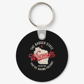 Wisconsin Badger State Retro Star Men Women Kids B Keychain