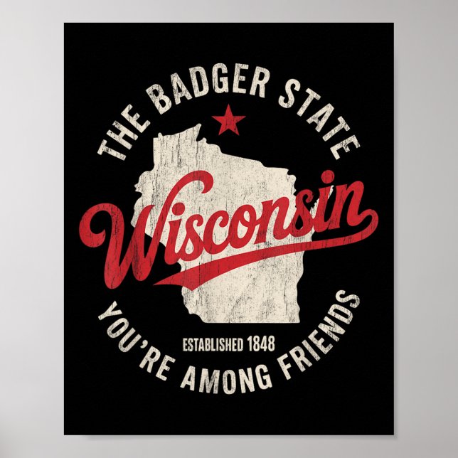 Wisconsin Badger State Retro Star Men Women Kids B Poster (Front)