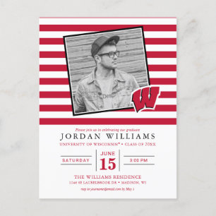 Wisconsin Badgers Stripe Graduation Announcement Postcard