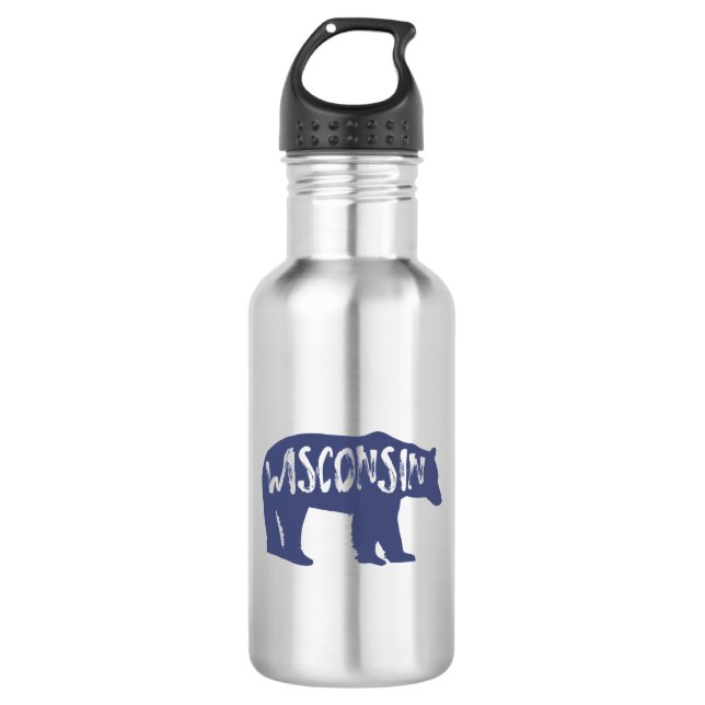 Wisconsin Bear Stainless Steel Water Bottle (Front)