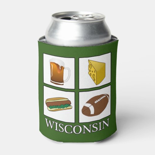 Wisconsin Beer Cheese Brats Football Can Cooler