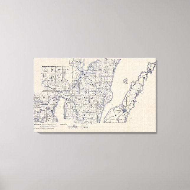 Wisconsin Bicycle Road Map 3 Canvas Print (Front)