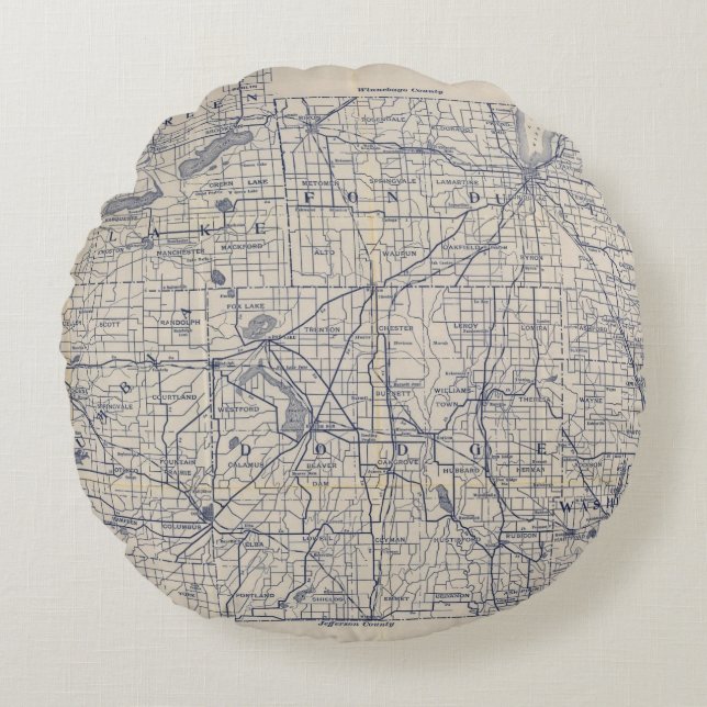 Wisconsin Bicycle Road Map 4 Round Pillow (Front)