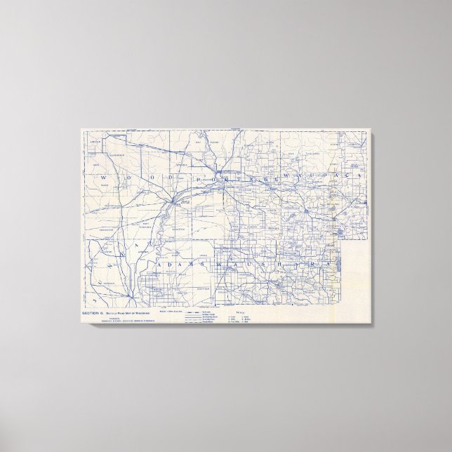 Wisconsin Bicycle Road Map 5 Canvas Print (Front)