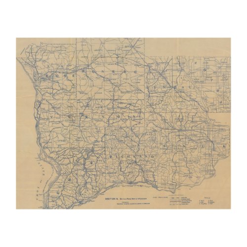 Wisconsin Bicycle Road Map Wood Wall Decor