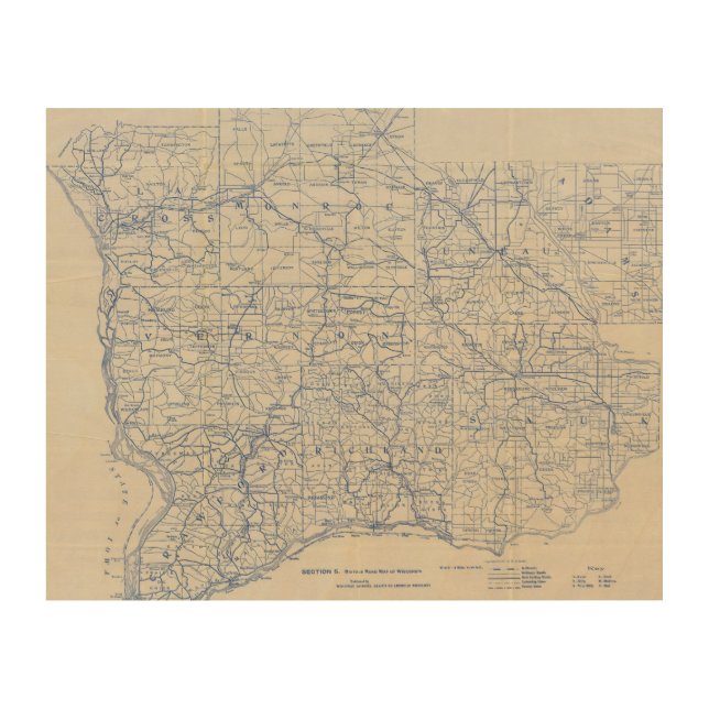 Wisconsin Bicycle Road Map Wood Wall Decor (Front)