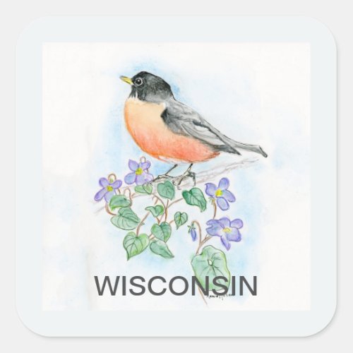 Wisconsin bird flower square sticker