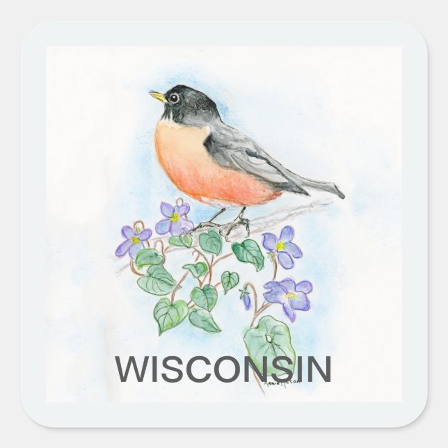 Wisconsin bird flower square sticker (Front)