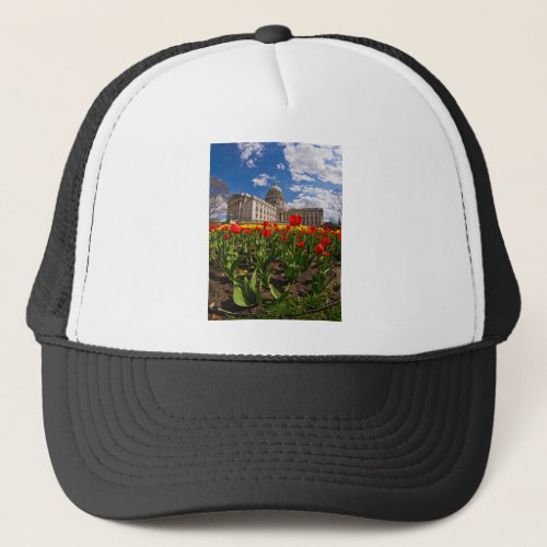 Wisconsin Capitol and Tulips 3 Trucker Hat