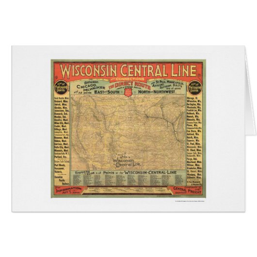 Wisconsin Central Railroad Map 1882 Cards (Front Horizontal)