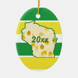 Wisconsin Cheese Head Christmas Ceramic Ornament