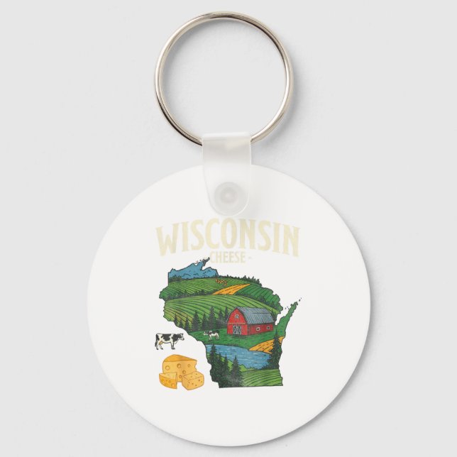 Wisconsin Cheese State Pride Farm Dairy Lover Gift Keychain (Front)