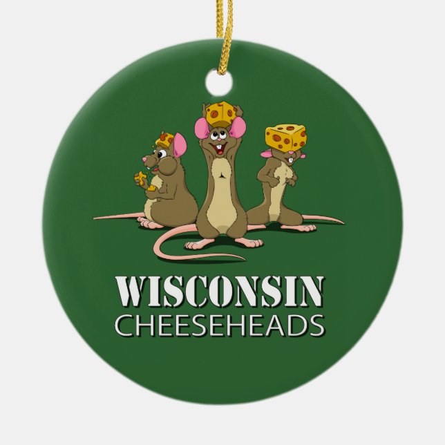 Wisconsin Cheesehead Mice Ceramic Ornament (Front)