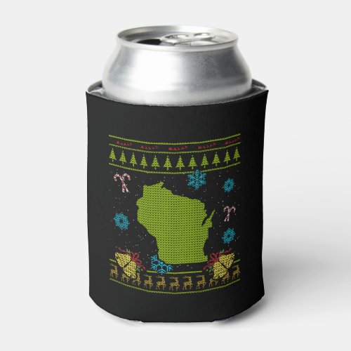 Wisconsin Christmas Ugly Shirt Can Cooler