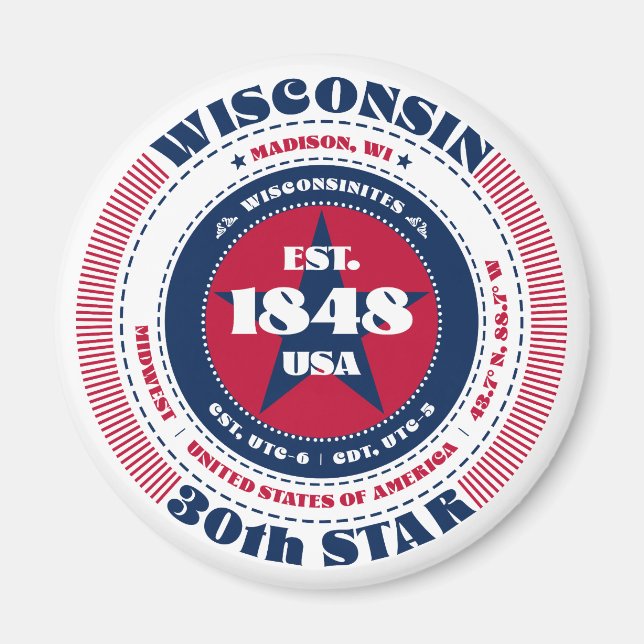 Wisconsin Circle Typography Souvenir Magnet (Front)