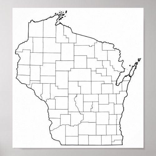 Wisconsin Counties Blank Outline Map Poster