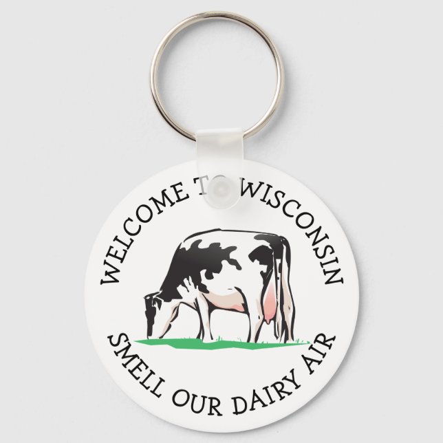 Wisconsin Cow Dairy Farmer Humor Key Chain (Front)