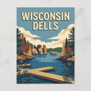 Wisconsin Dells River Retro Vintage Travel Poster Postcard