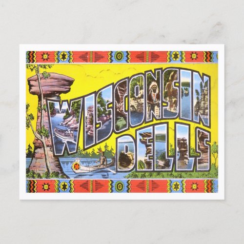 Wisconsin Dells Vintage Big Letters Postcard