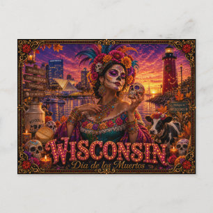 Wisconsin Día de los Muertos Retro Postcard