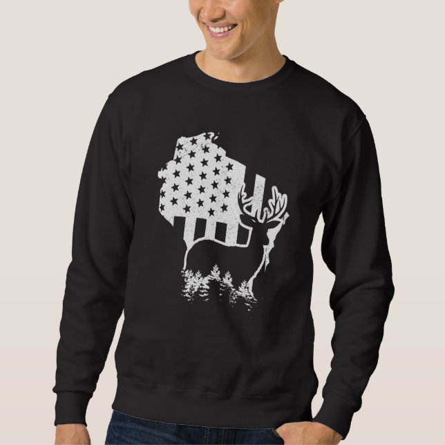Wisconsin Elk Hunting State Map US Flag Patriotic  Sweatshirt (Front)