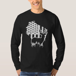 Wisconsin Elk Hunting State Map US Flag Patriotic  T-Shirt
