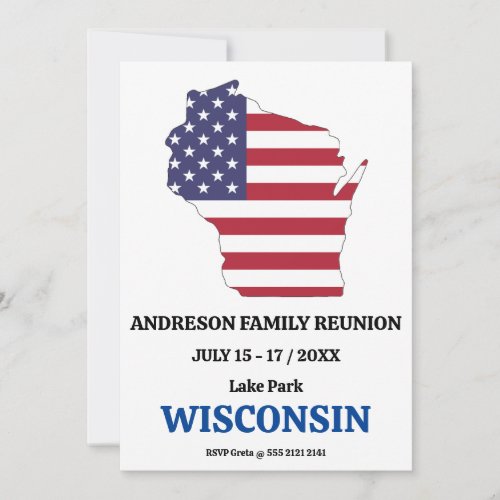 WISCONSIN FAMILY REUNION STATE MAP USA Flag Invitation