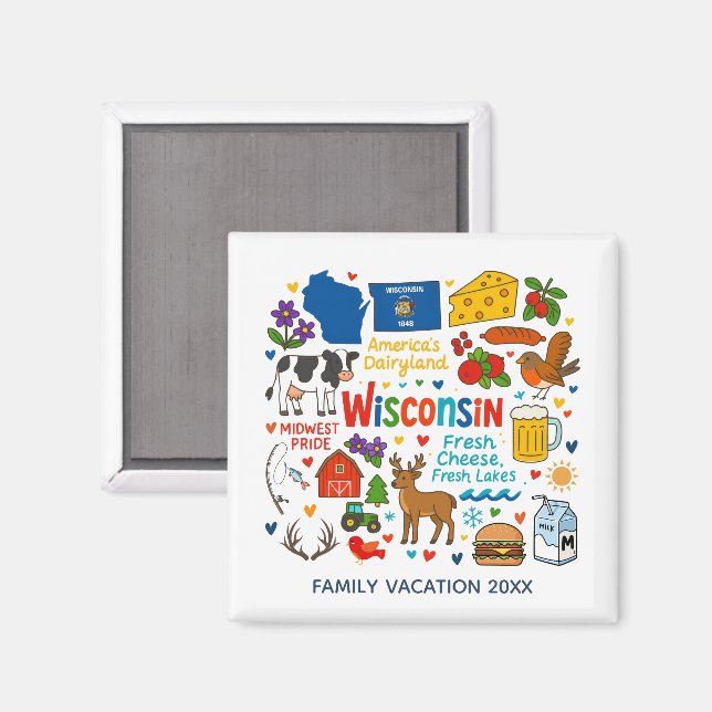 Wisconsin Family Trip Keepsake Personalized Magnet (Front/Back)