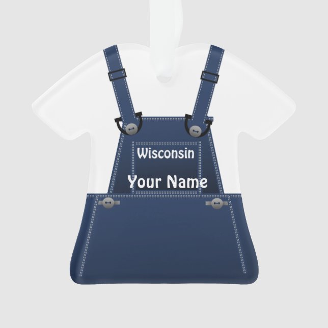 Wisconsin Farmer Bib Overalls Christmas Ornament (Front)