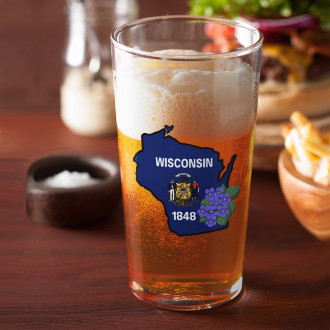 Wisconsin Flag & Flower Blue Violet Custom Name Glass (Creator Uploaded)