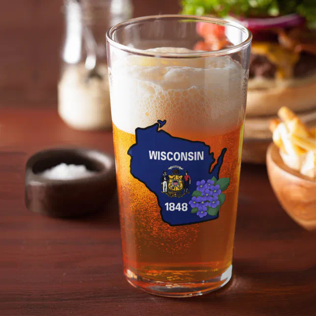Wisconsin Flag & Flower Blue Violet Custom Name Glass | Zazzle