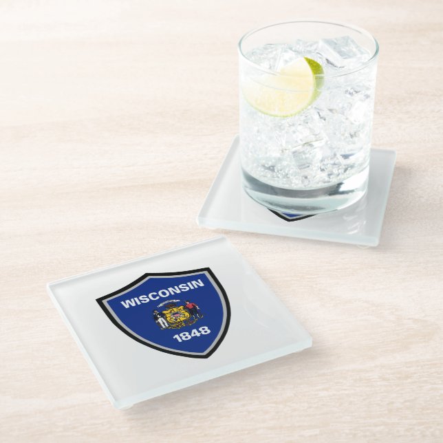 Wisconsin flag glass coaster (Angled)