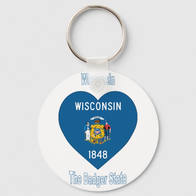 Wisconsin Flag Heart Keychain (Front)