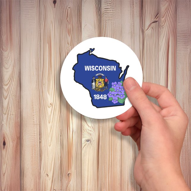 Wisconsin Flag State Flower Common Blue Violet Key Classic Round Sticker (Creator Uploaded)
