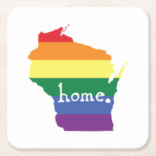Wisconsin Gay Pride Map of Home Square Paper Coaster